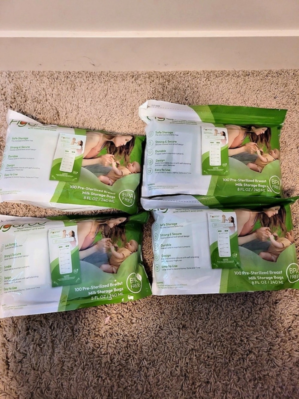 Figaroo Lansinoh Breastmilk Storage Bags 100 Pre-Sterilized -4 boxes X 100 Bags